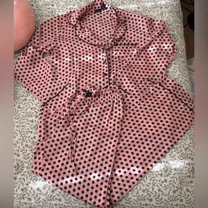 Tahari Pink Black Polka Dot Pajama Set